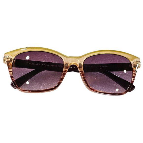 Cateye Runway Sunwear Sunglasses Cream Purple Lenses Retro Mod RS639 Khaki - Picture 5 of 14